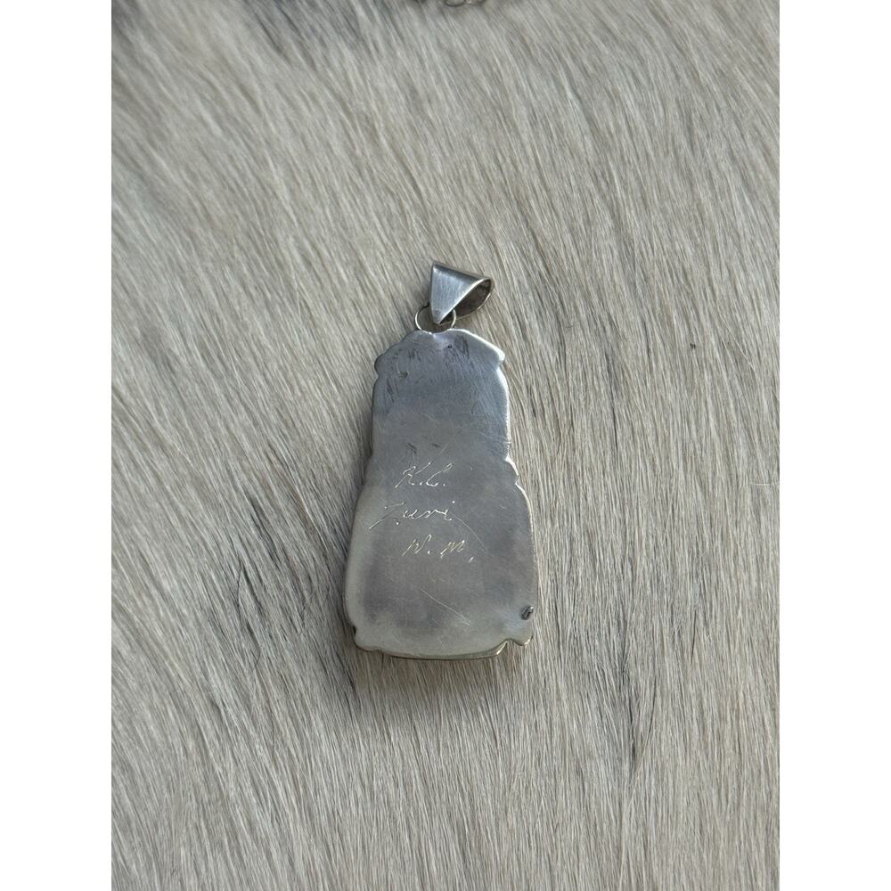 Zuni New Mexico Sterling Silver K. C. Signed Huge Lapis Lazuli Long Pendant - Picture 9 of 12